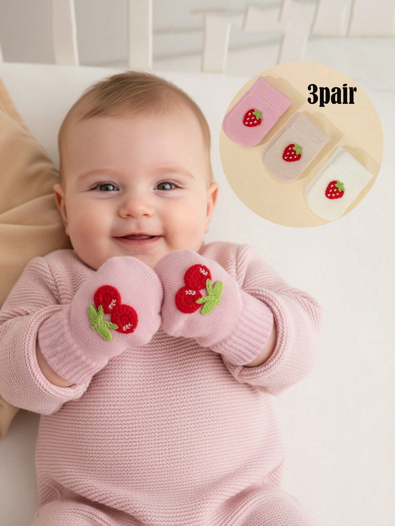 Baby Mittens Scratch - 3 Pasang Sarung Tangan Rajutan Bayi